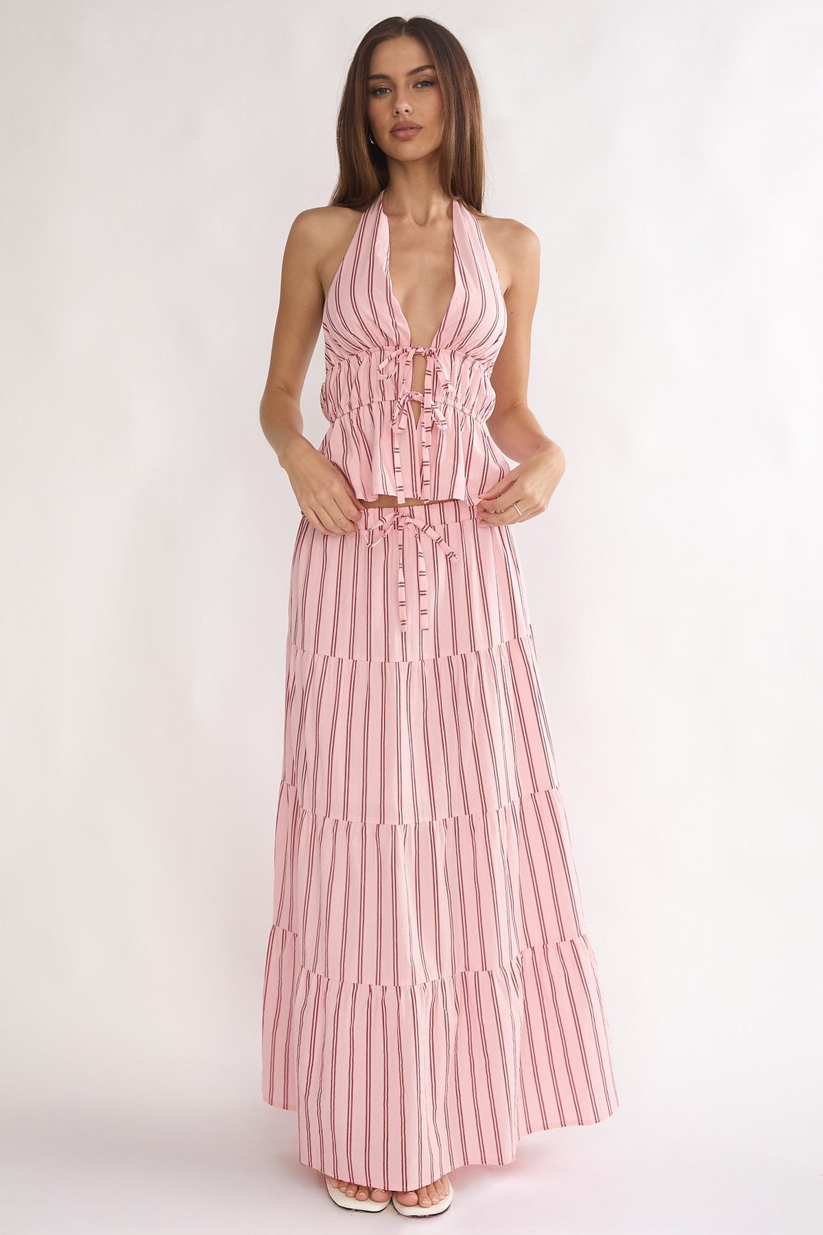 Under The Moons A-Line Maxi Skirt Stripe Pink