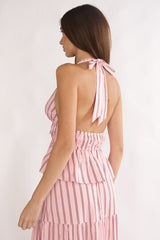 Under The Moons Tied Front Halter Top Stripe Pink
