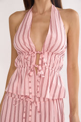 Under The Moons Tied Front Halter Top Stripe Pink