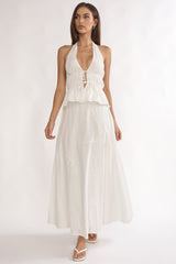 Under The Moons Tied Front Halter Top White