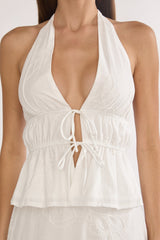 Under The Moons Tied Front Halter Top White