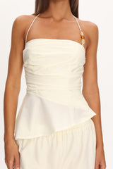 Tilah Asymmetric Ruched Top Cream