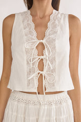 Beliza Tie Front Top White