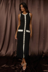 Thessa Faux Placket Knit Maxi Dress Black